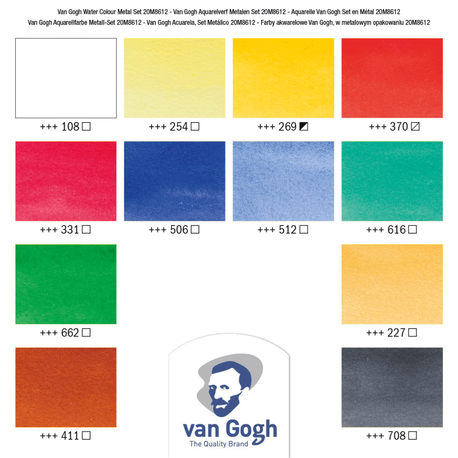 Набор акварельных красок Van Gogh 12 цв. в кюветах + кисточка, металл. Royal Talens 3