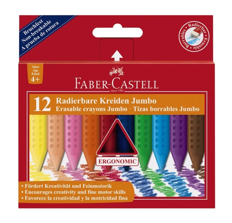 Мел восковый 12 цветов Grip Jumbo треугольный, 122540 Faber-Castell