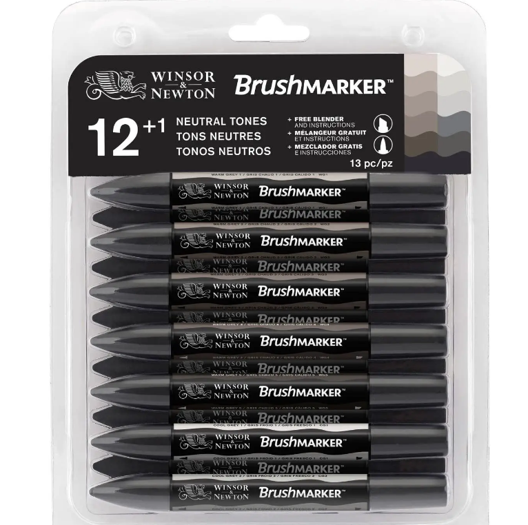 Набір двосторонніх маркерів Brushmarker, Сірий, 12 шт., 0290031 W&N