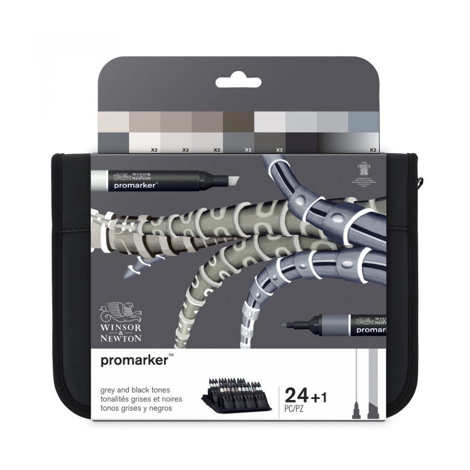 Набір маркерів двосторонніх ProMarker "Black and Greys" 24шт. в пеналі, 0290081 W&N 1