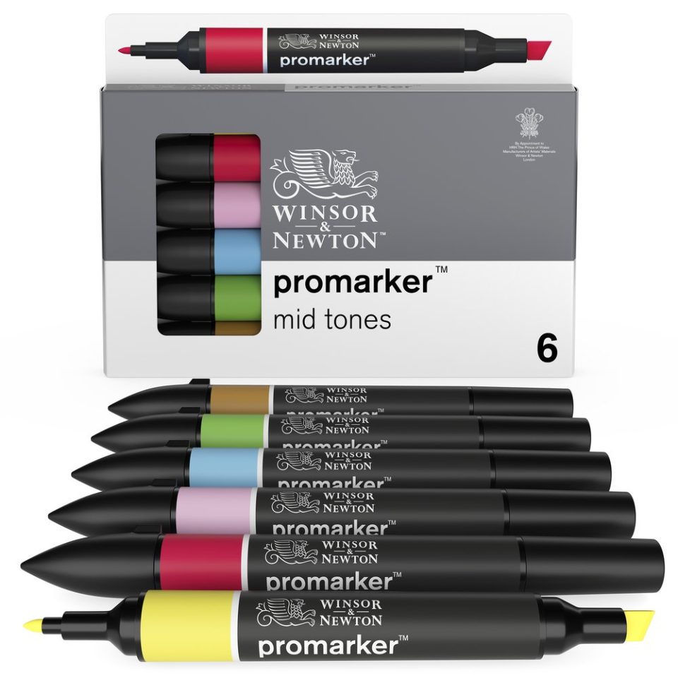 Набір маркерів двосторонніх ProMarker "Середні тони" 6шт, 0290112 W&N 1