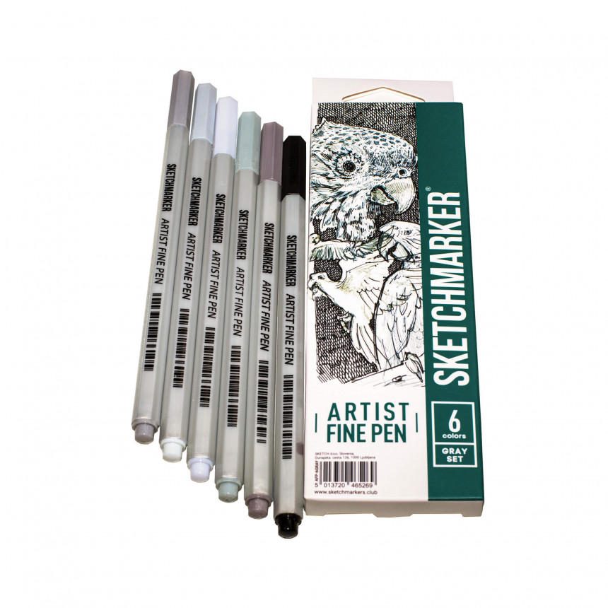 Набір лайнерів SketchMarker ARTIST FinePen Gray, 6 кол., AFP-6GRAY 2