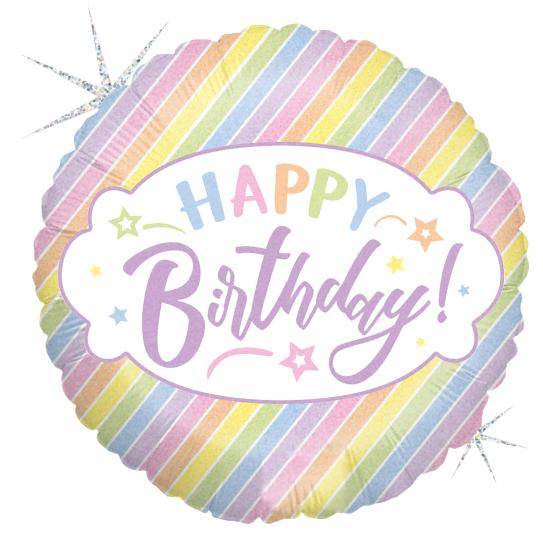 Шар воздушный 18" Happy Birthday Полоски разноцветные пастель, 3202-2714