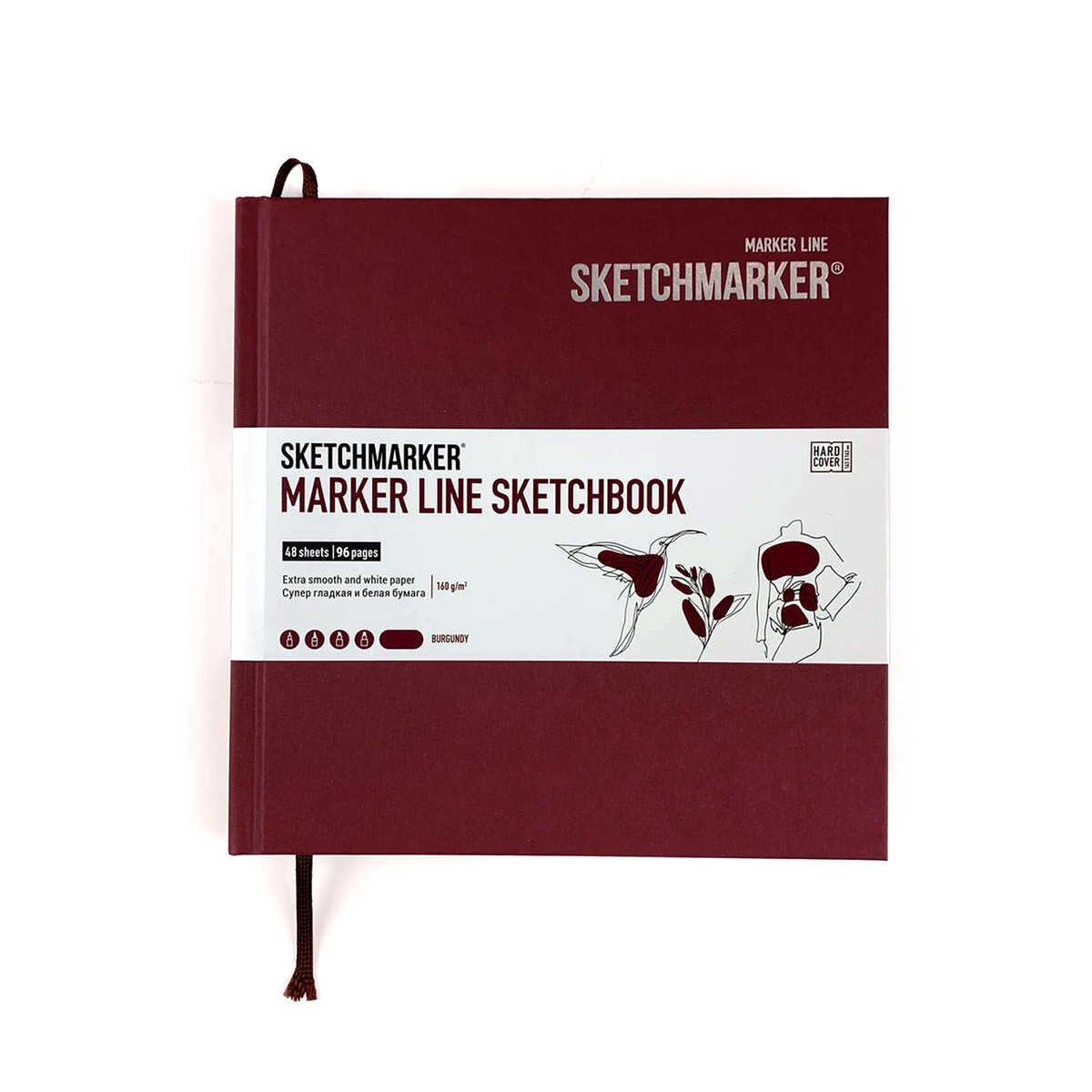 Скетчбук SKETCHMARKER 163*163 мм 48 арк., 160 г/м², тверда обкл., винний, MLHSQ/BURG