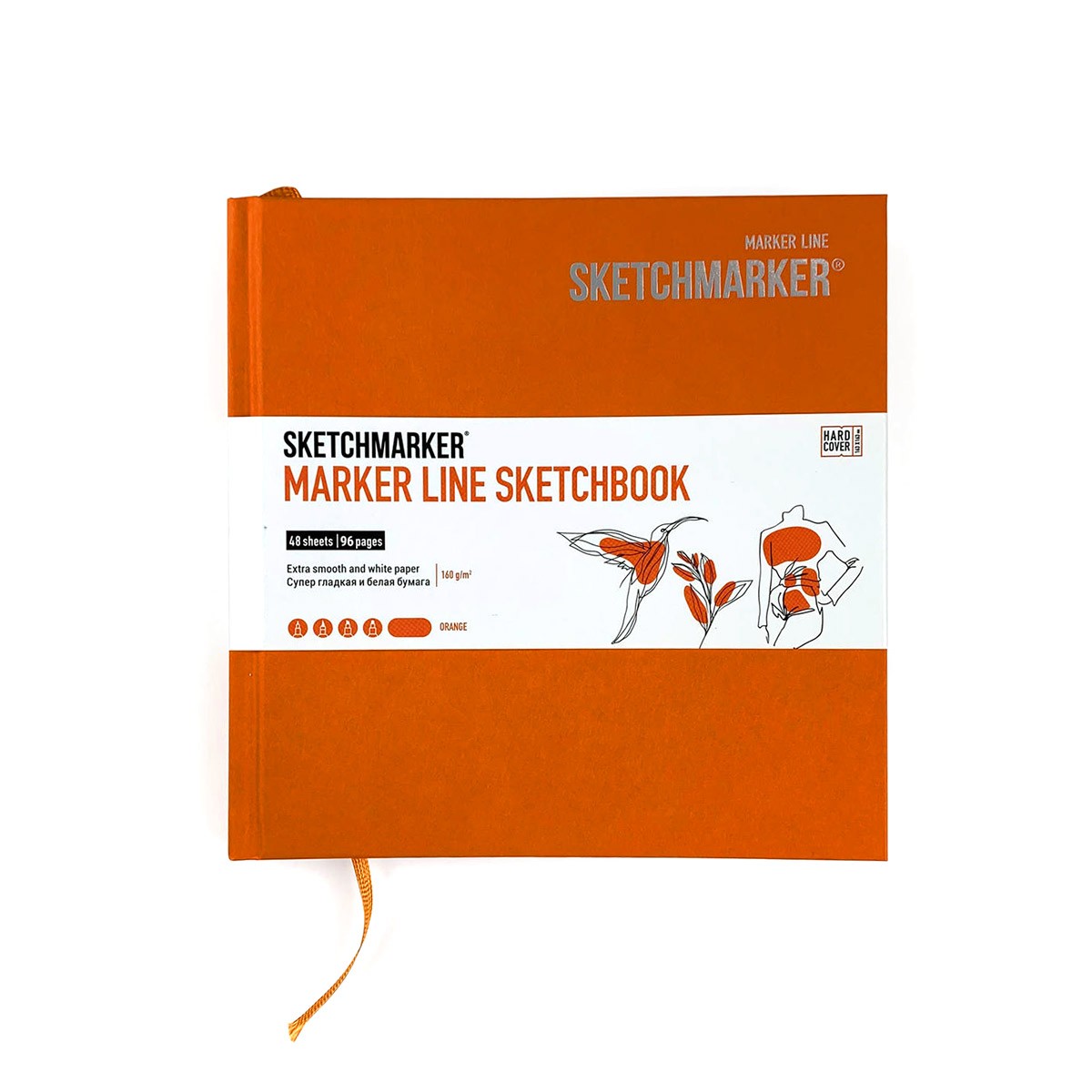 Скетчбук SKETCHMARKER 163*163 мм 48 арк., 160 г/м², тверда обкл., помаранчевий, MLHSQ/ORAN