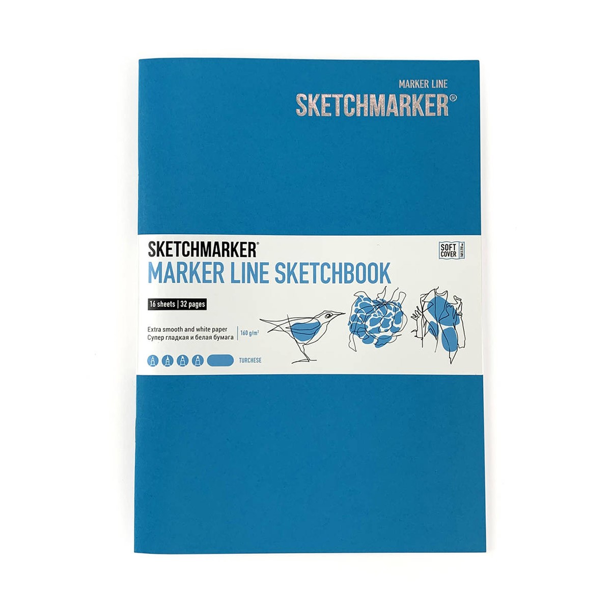 Скетчбук SKETCHMARKER А5 16 л., 160 г/м², мягкая обложка, голубой, MLSSM/TURC