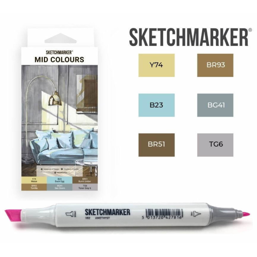 Набор маркеров SketchMarker Mid colours, 6 шт, SM-6MID 1
