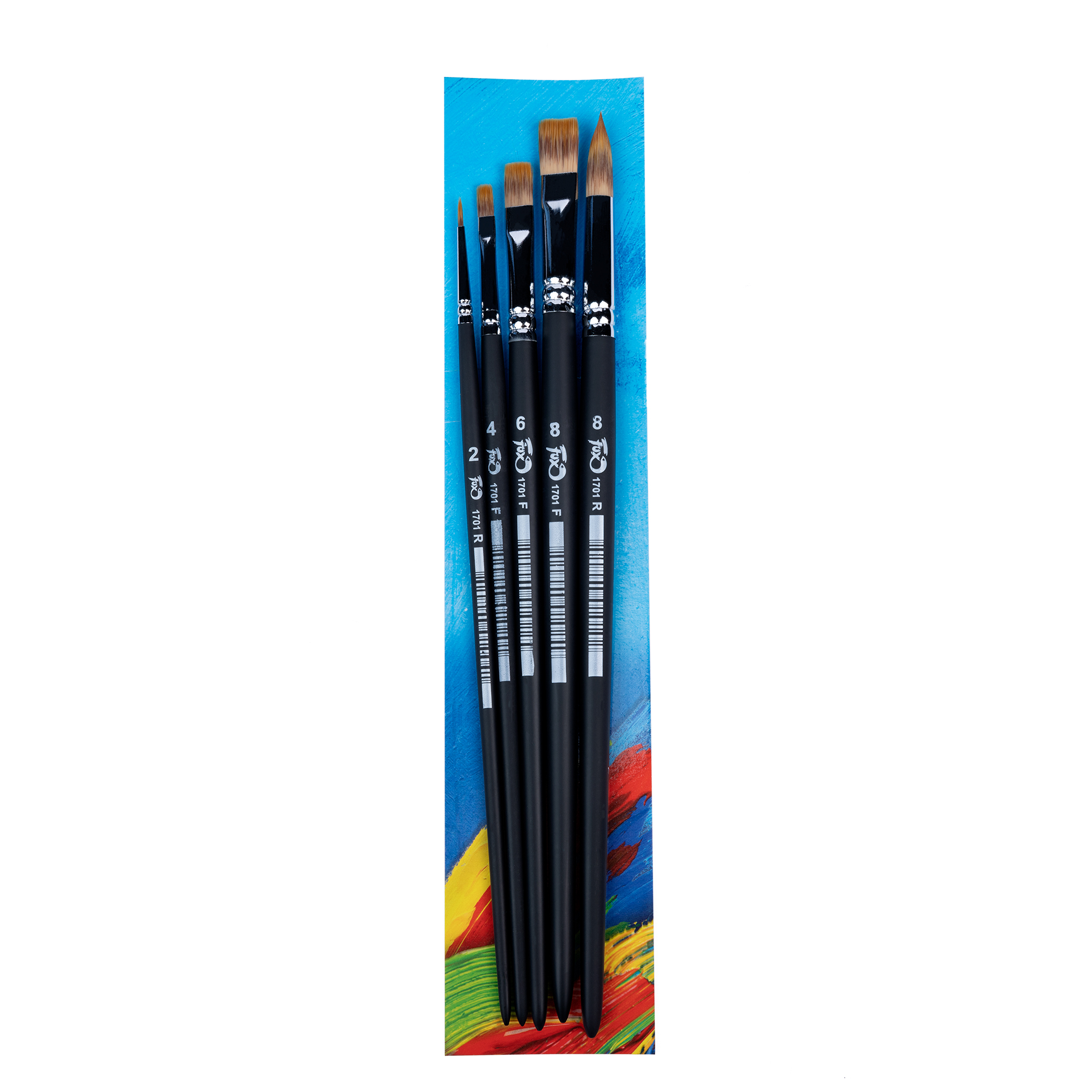 Набор кистей, синтетика, 5 шт (R2, 8, F4, 6, 8), ТМ "Fox"
