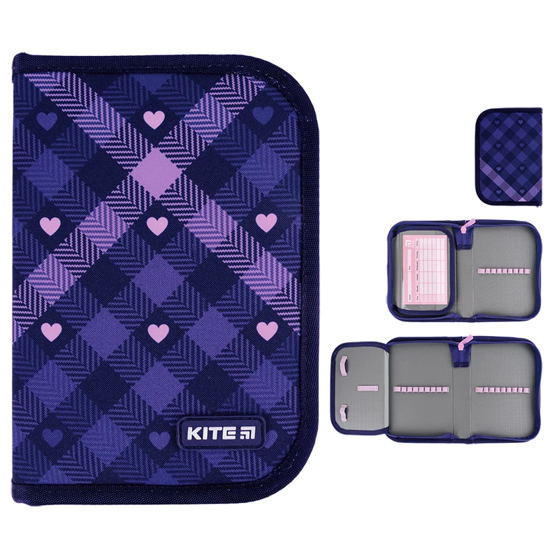 Пенал Kite 621, 1 від., 1 відв., без наповнення, Check and Hearts, K24-621-1 2