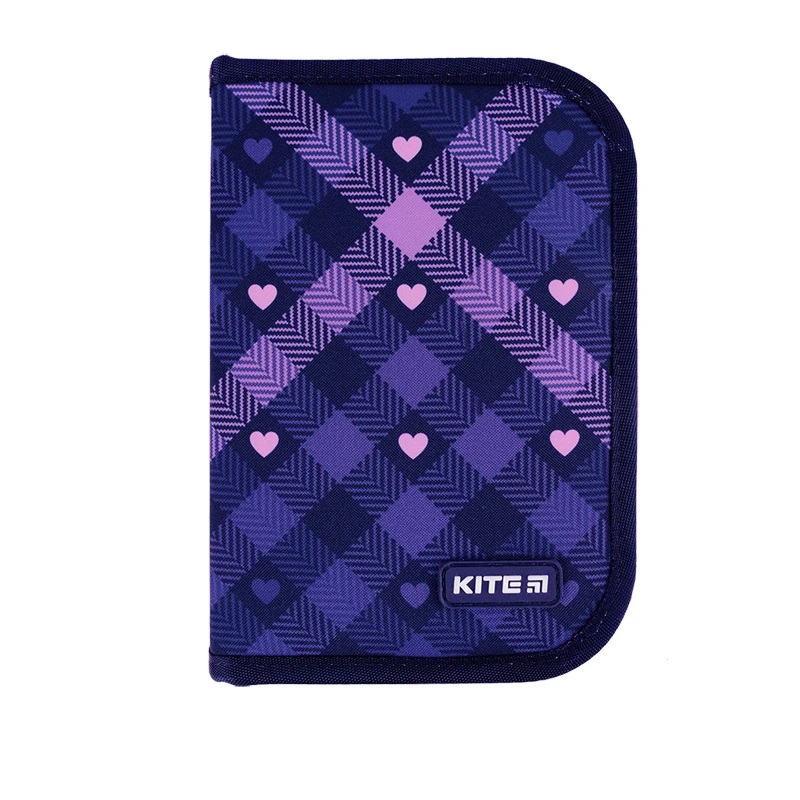 Пенал Kite 621, 1 від., 1 відв., без наповнення, Check and Hearts, K24-621-1
