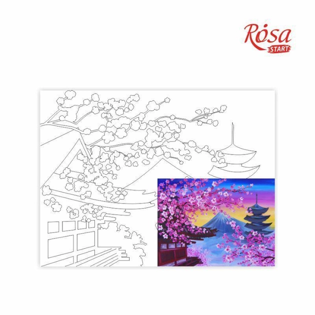 Холст на картоне с контуром, Пейзаж №16, 30*40, хлопок, крил, Rosa Start 1