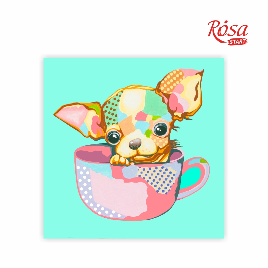 Полотно на картоні з контуром, Pop Art Puppy, 30*30, бавовна, акрил, Rosa Start 1