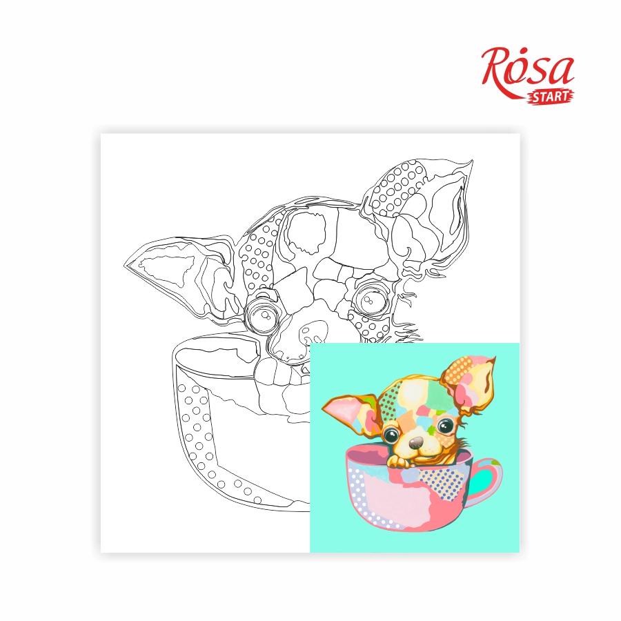 Полотно на картоні з контуром, Pop Art Puppy, 30*30, бавовна, акрил, Rosa Start