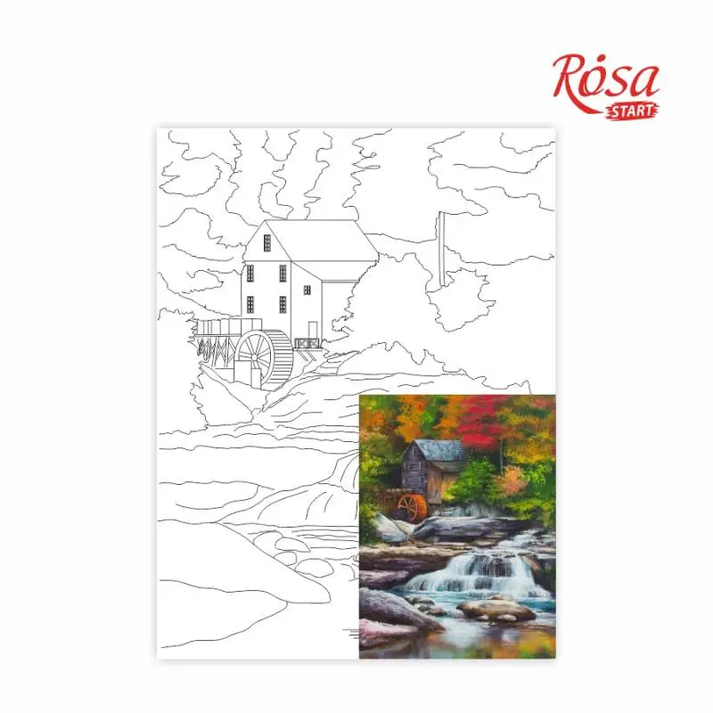 Холст на картоне с контуром, Пейзаж №26, 30*40, хлопок, акрил, Rosa Start