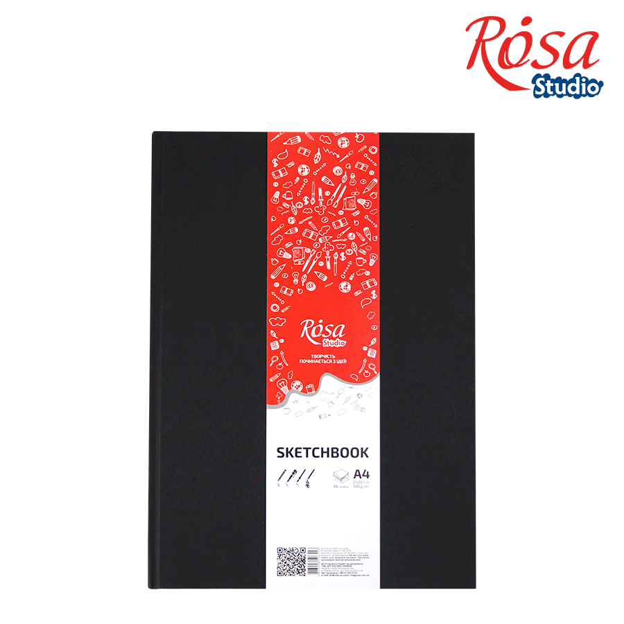 Блокнот А4 (21*29,7см), белая бумага, 96 л, 100 г/м, чёрный, 16R5019 Rosa Studio 1