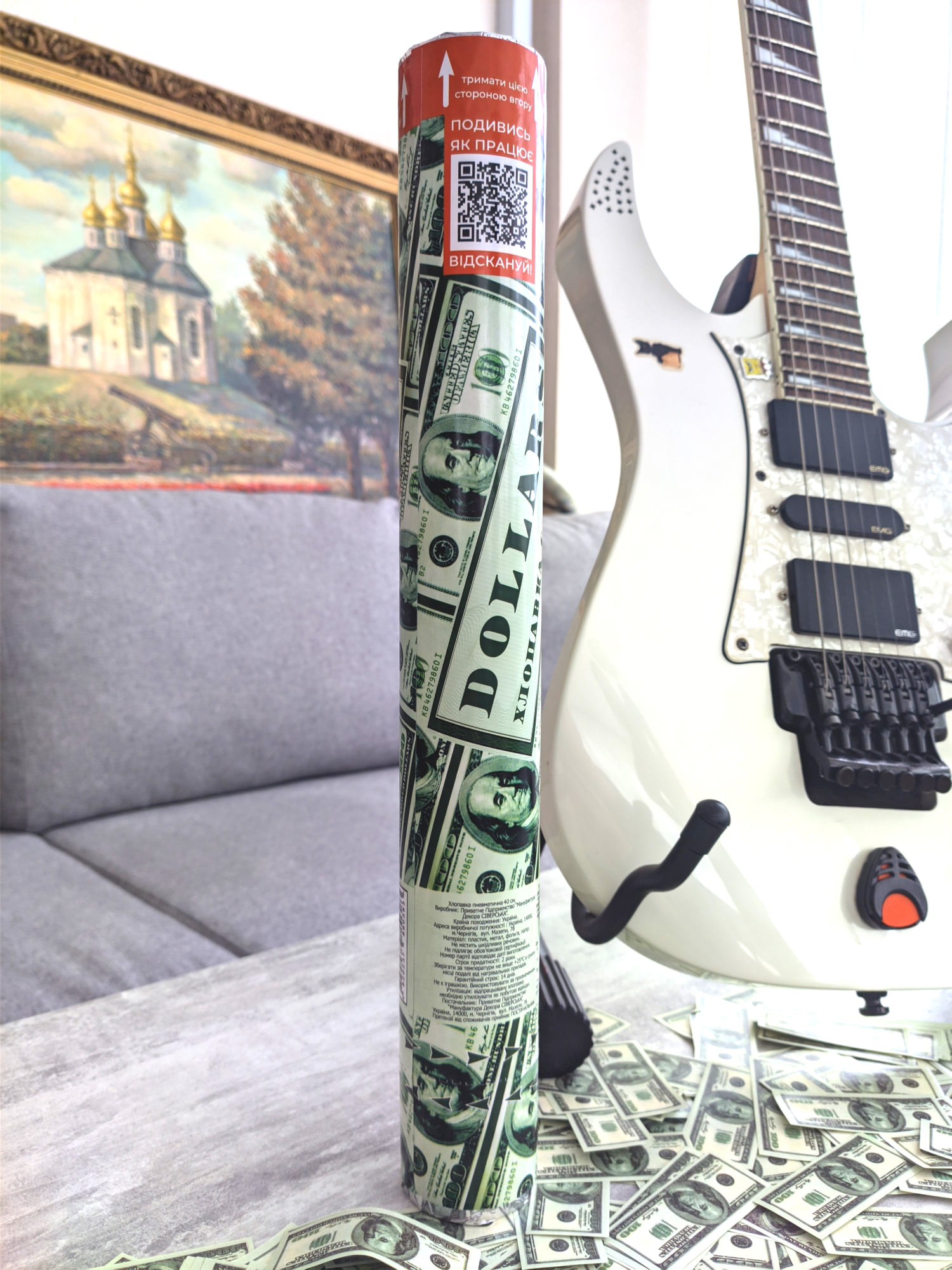 Хлопушка пневматическая 30 см "Dollars" 2