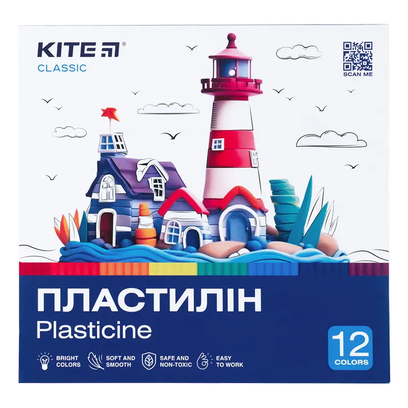 Пластилин, 12 цветов, 240 г. Kite Classic, K-1086