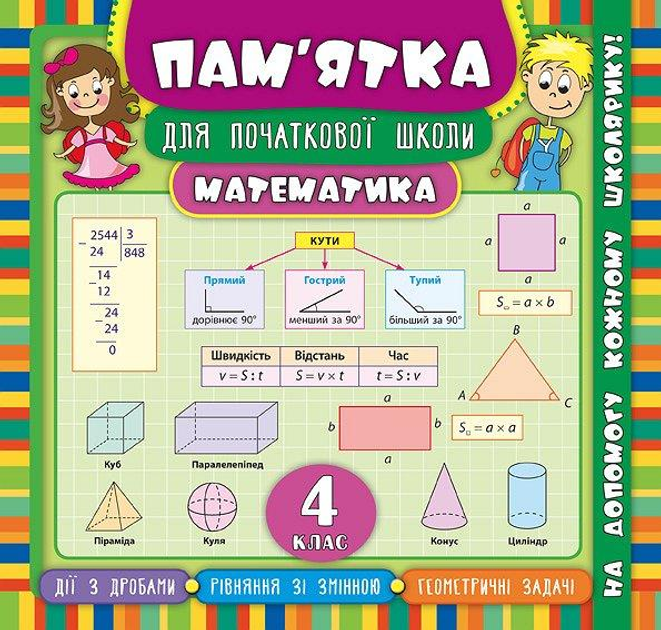 Книга Пам’ятка для початкової школи.Математика. 4 клас (5457)