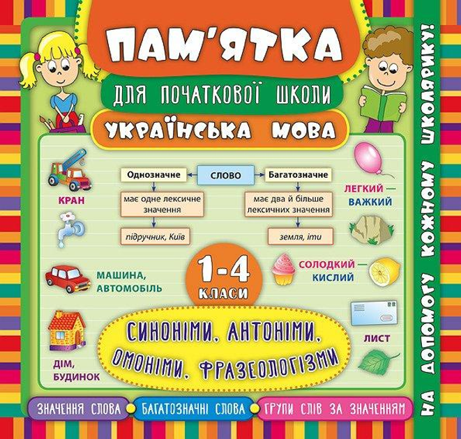 Книга Пам’ятка для початкової школи.Українська мова. Синоніми, антоніми, омоніми, фразеологіз (5297)
