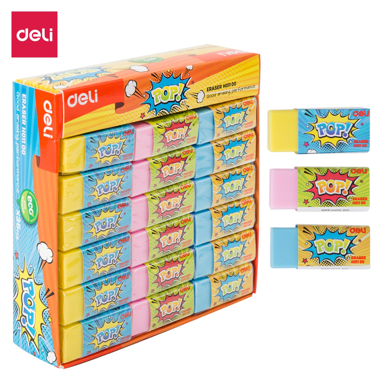 Гумка Deli EH01100 мiкс прямокут. POP 35х15х15мм синтетич. кольор. (70655) 1