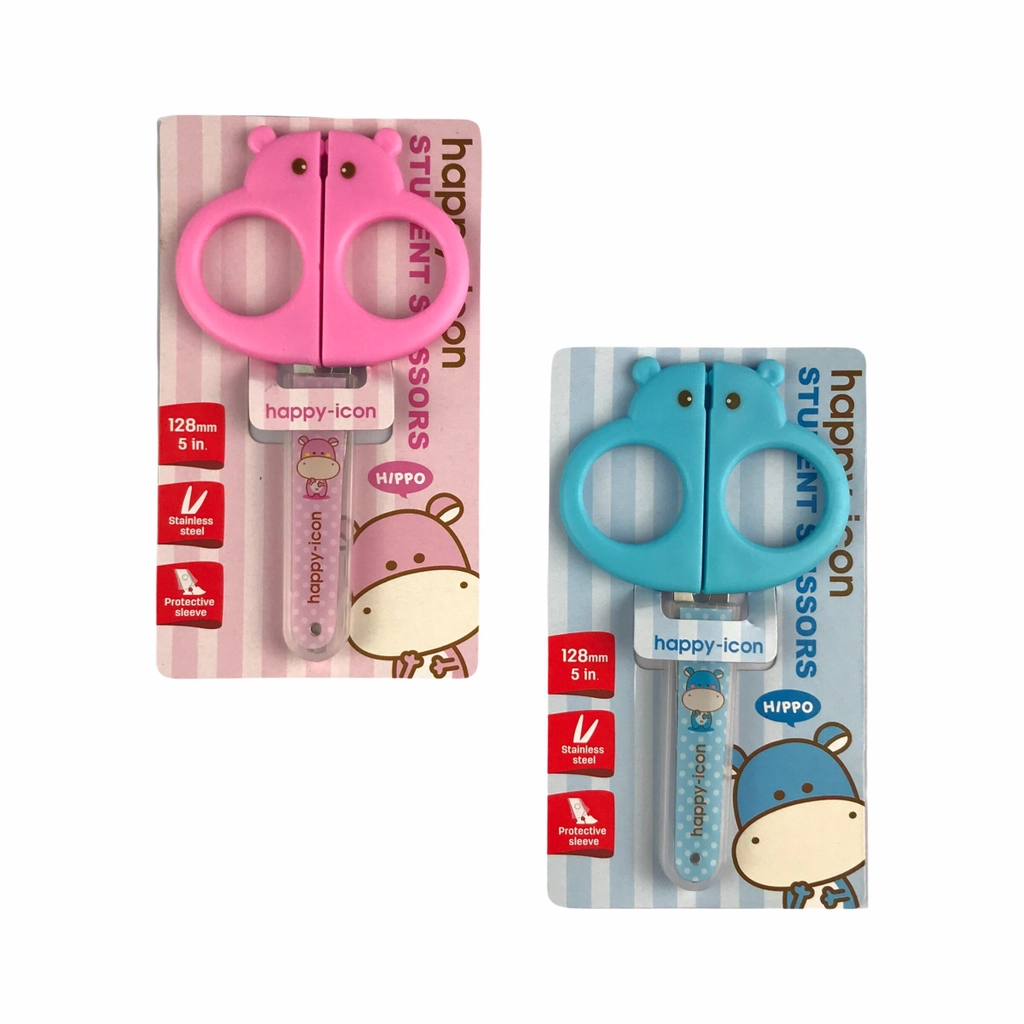 Ножицi Deli 6032 ASS 12,8см пл/р, "Гіпопотам" дитячi в пласт чехлі (48122)