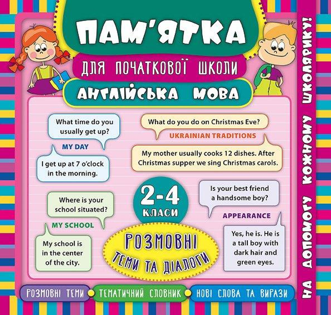Книга Пам’ятка для початкової школи.Англійська мова. Розмовні теми та діалоги. 2-4 класи (5143)