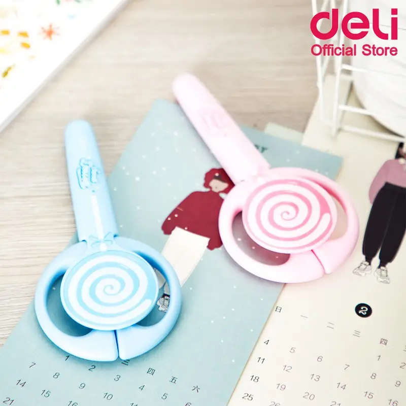 Ножицi Deli 6069E 13,4см пл/р "Цукерка", безпечнi в чехлi, бл/пак, мiкс (75008) 2