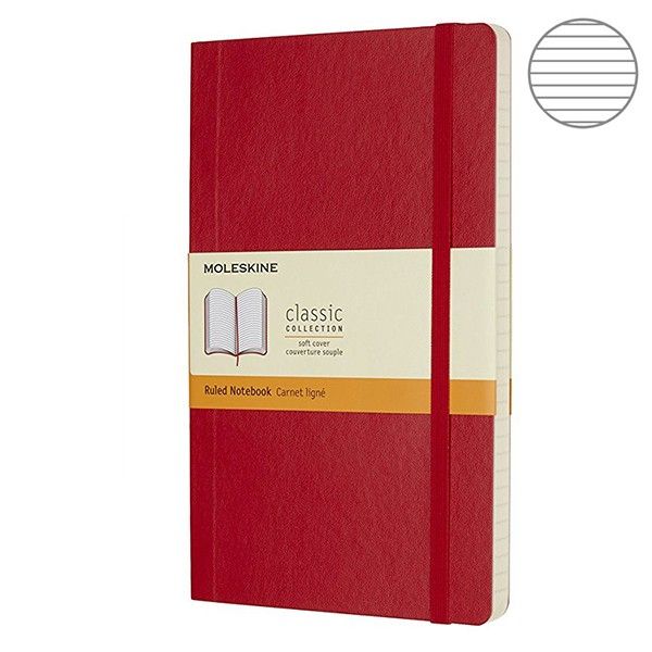 Записник Червоний м’який середній лінійка, Moleskine Classic, QP616F2