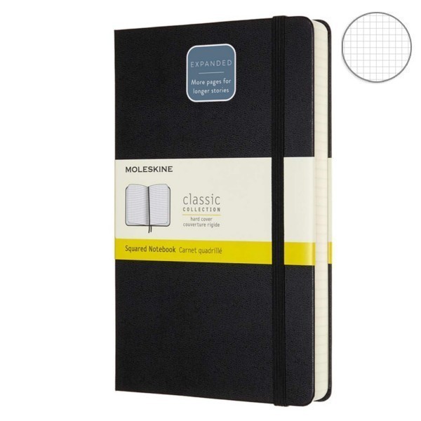 Записник Чорний середній клітинка, Moleskine Classic Expanded, QP061EXP