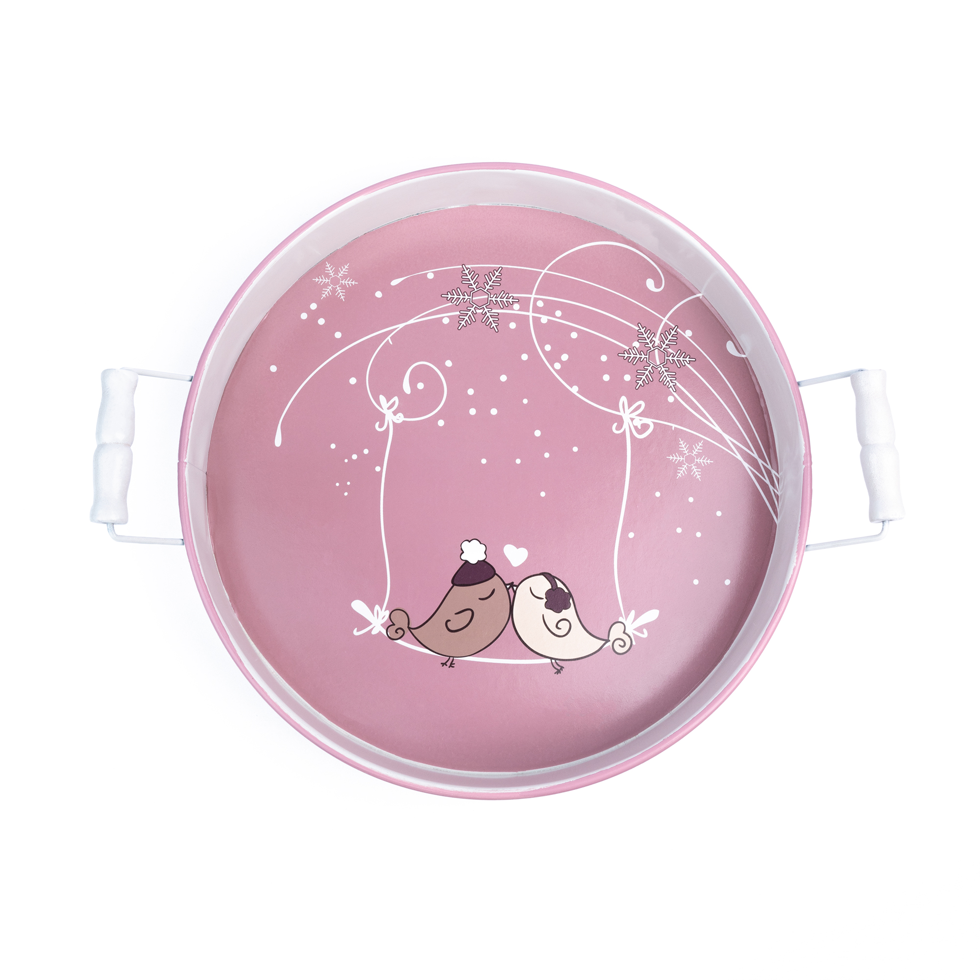 Поднос новогодний металлический "Decoration" W=35 см, розово-белый, 9709667/2015887