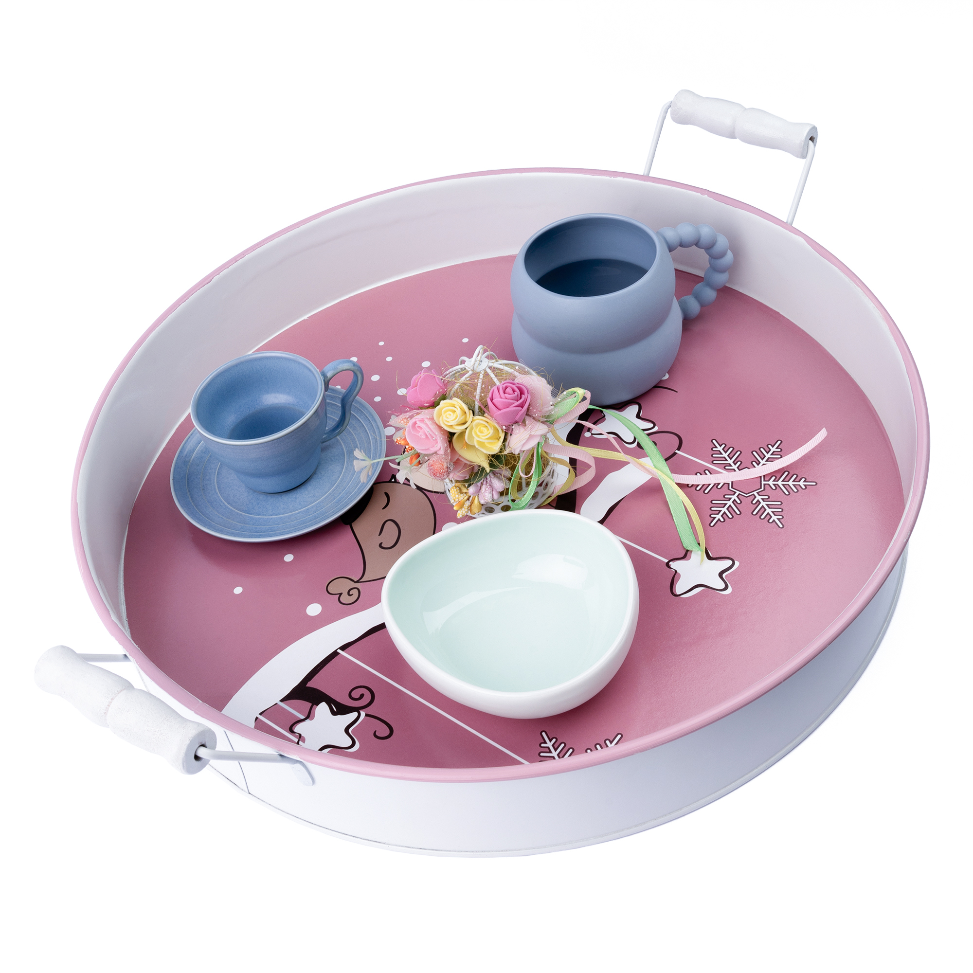 Піднос новорічний металевий "Decoration" W=40 см, рожево-білий, 9709666/2015887 1