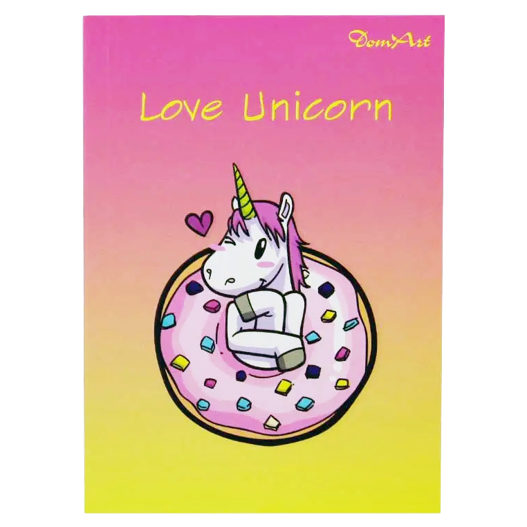 Блокнот B6 80 л "Love Unicorn", цветная клетка с рисунком, DomArt 6