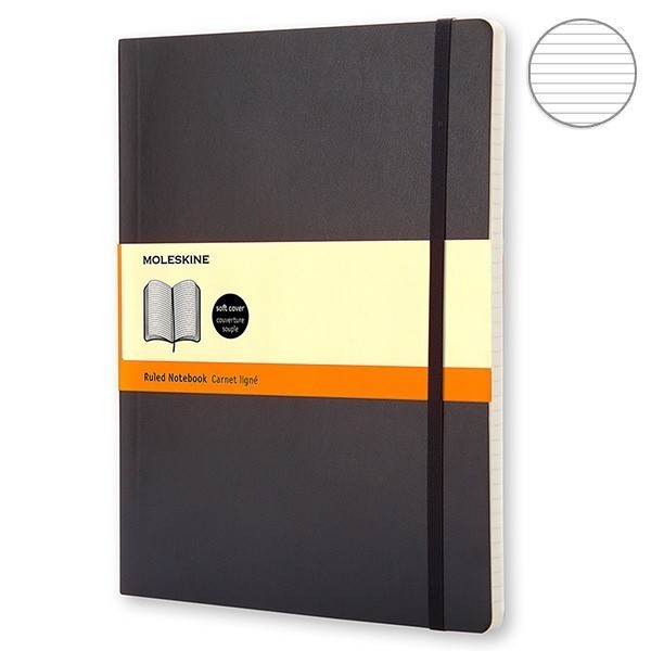 Записник Чорний м’який великий лінійка, Moleskine Classic, QP621F