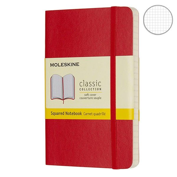 Записник Червоний м’який кишеньк. клітинка, Moleskine Classic, QP612F2