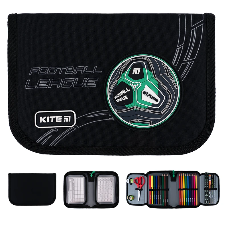 Пенал Kite 1 від., 2 відв., з наповненням 622H Football, K24-622H-6
