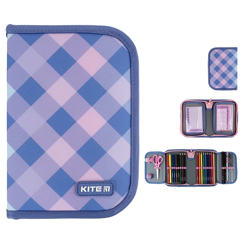 Пенал Kite 1 від., 2 відв.,з наповненням 622H Purple Chequer, K24-622H-3