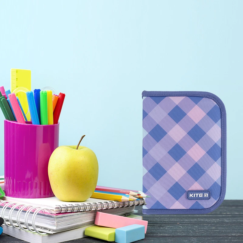 Пенал Kite 1 від., 2 відв.,з наповненням 622H Purple Chequer, K24-622H-3 6