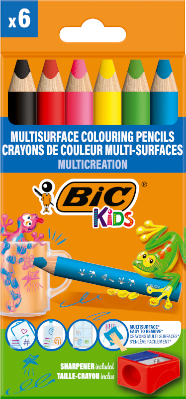 Олівці кольорові "Multisurface", 6 шт + чинка, bc515220 BIC