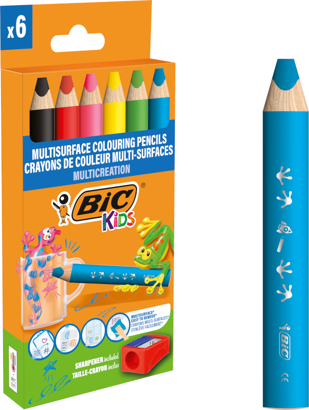 Олівці кольорові "Multisurface", 6 шт + чинка, bc515220 BIC 1