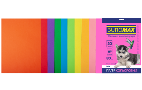 Набір кольорового паперу А4 20 арк, 10 кол., 80 г/м2 Neon+Intensiv, BM.2721820-99