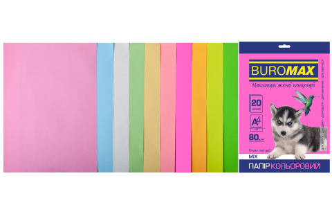 Набір кольорового паперу А4 20 арк, 10 кол., 80 г/м2 Pastel+Neon, BM.2721720-99