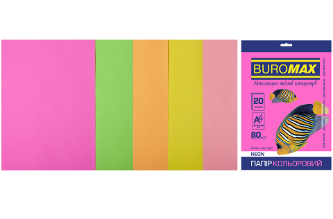 Набор цветной бумаги А4 20 л, 5 цв., 80 г/м2 Neon, BM.2721520-99
