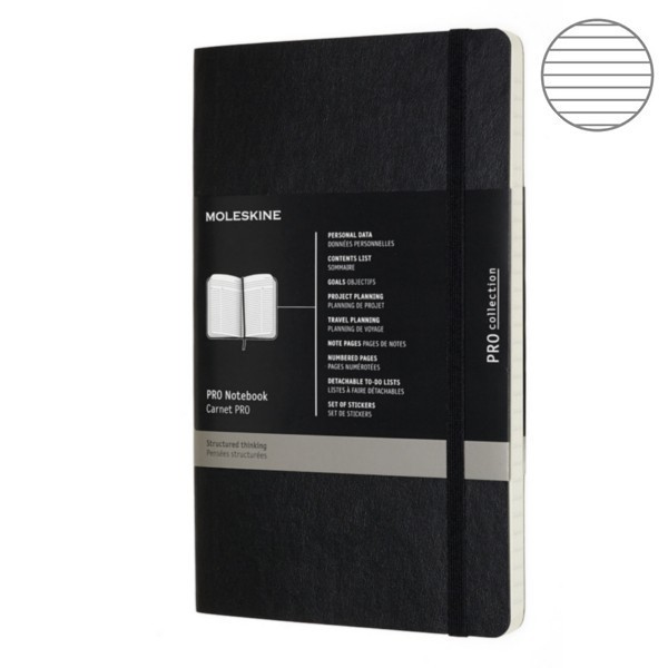 Записник недатований Чорний м`який середній, Moleskine PRO, PROPFNTB3SBK