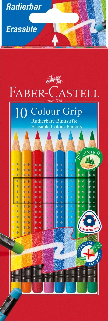 Олівці 10 кол. Grip з гумкою, 116613 Faber-Castell