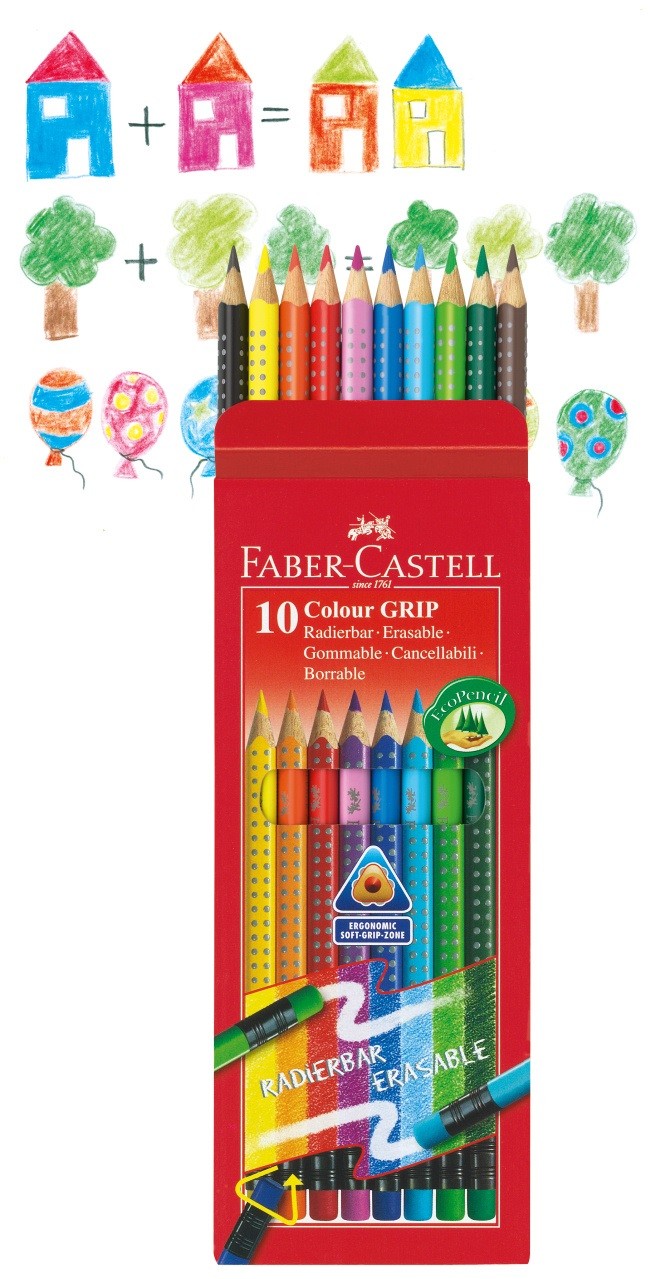 Олівці 10 кол. Grip з гумкою, 116613 Faber-Castell 1