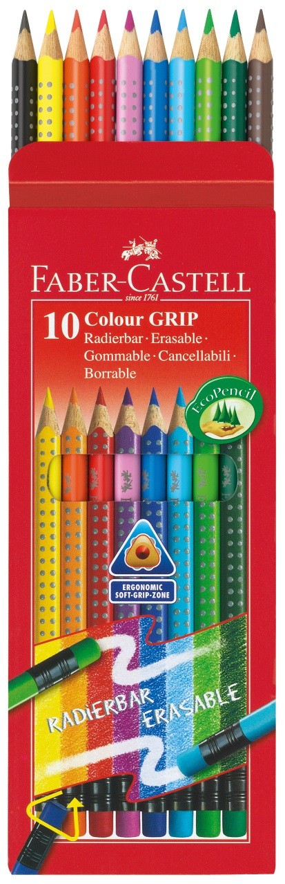 Олівці 10 кол. Grip з гумкою, 116613 Faber-Castell 2