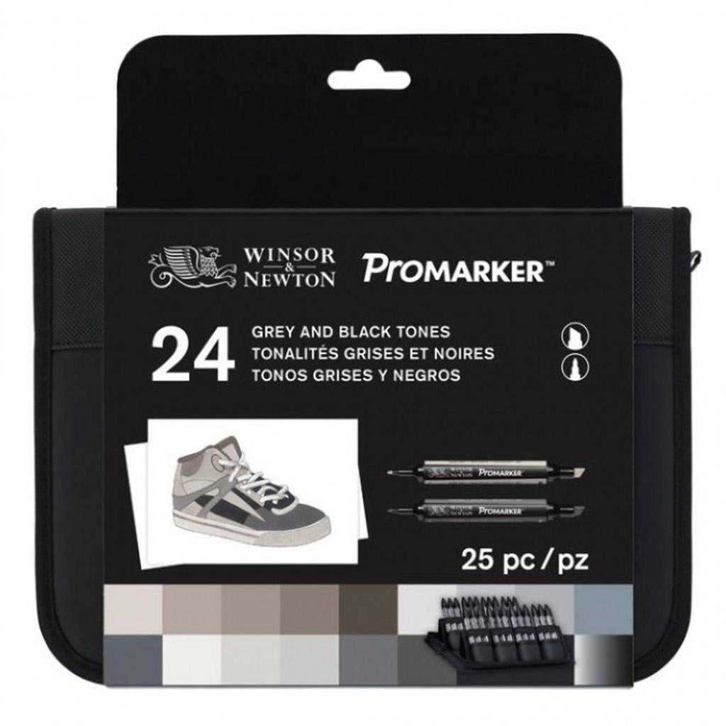 Набір маркерів двосторонніх ProMarker "Black and Greys" 24шт. в пеналі, 0290081 W&N