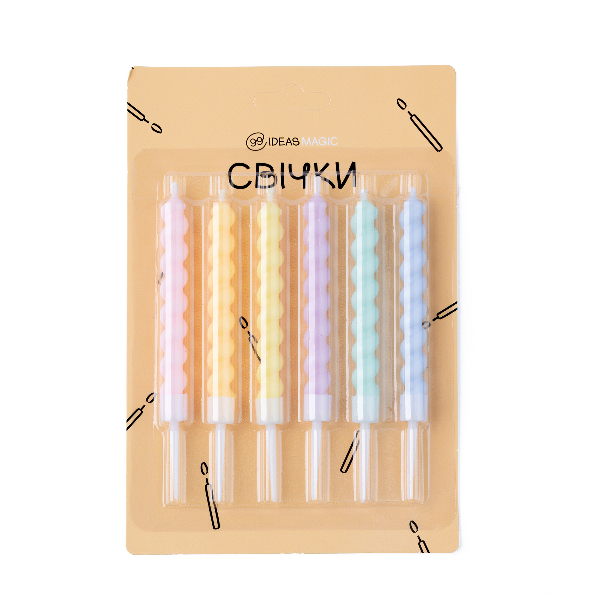 Свічка спіраль кольорова 6 шт 7,5 см, IDEA8-P38