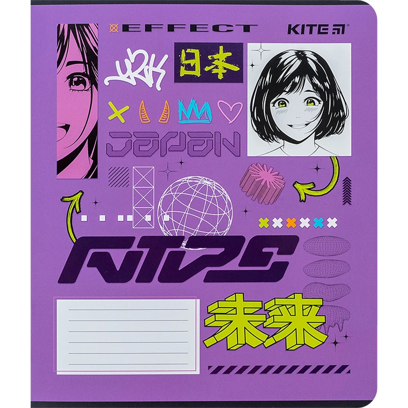 Зошит 12 арк., кл., софт тач + УФ лак, Kite Anime, K24-232-1 2