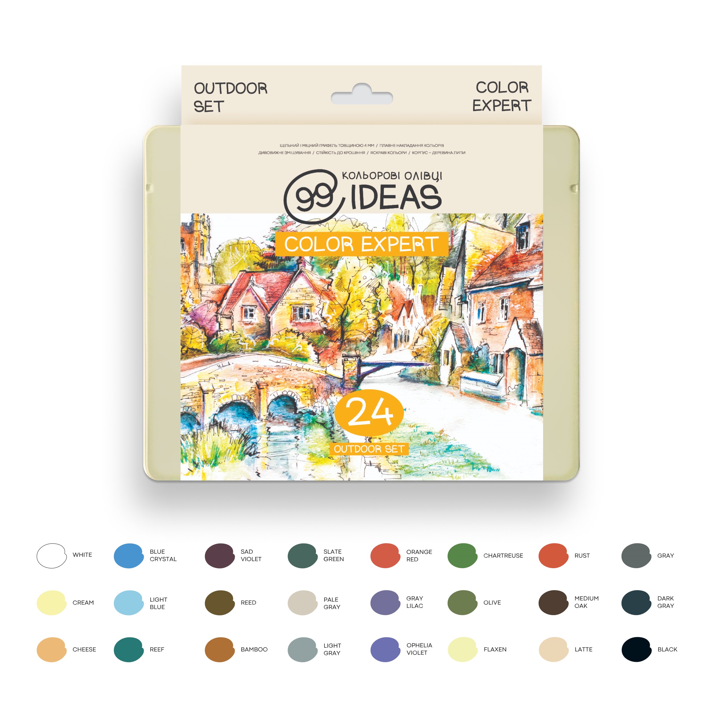 Набір олівців кольорових  99IDEAS "Color Expert" 24 кол., Outdoor, метал. коробка, 99CE-24OUTD 2